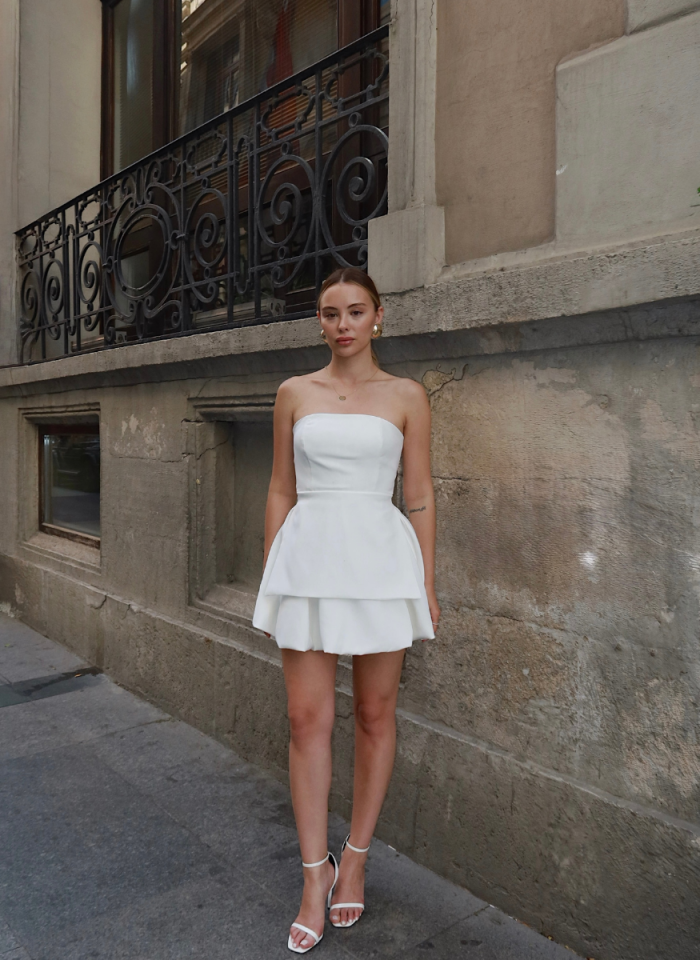 BEYAZ STRAPLEZ BALON ELBİSE