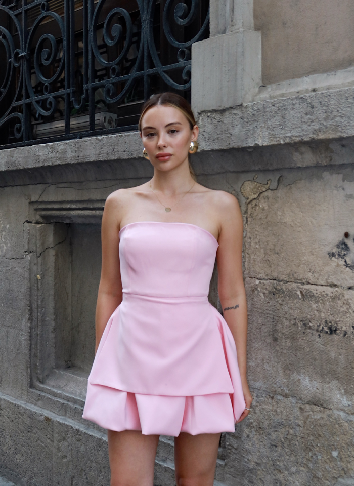 PEMBE STRAPLEZ BALON ELBİSE