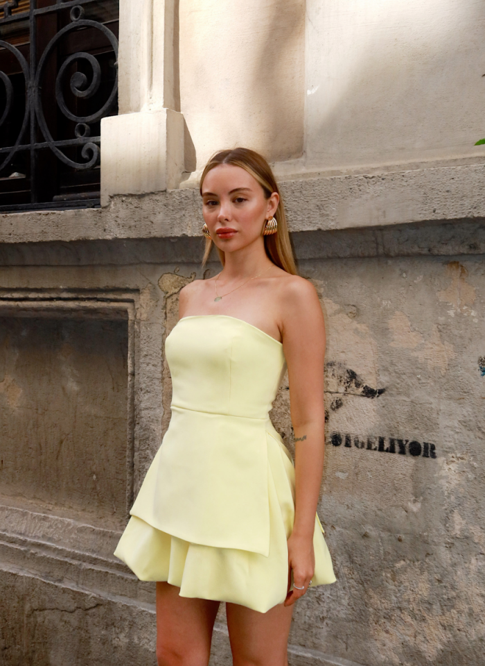 SARI STRAPLEZ BALON ELBİSE