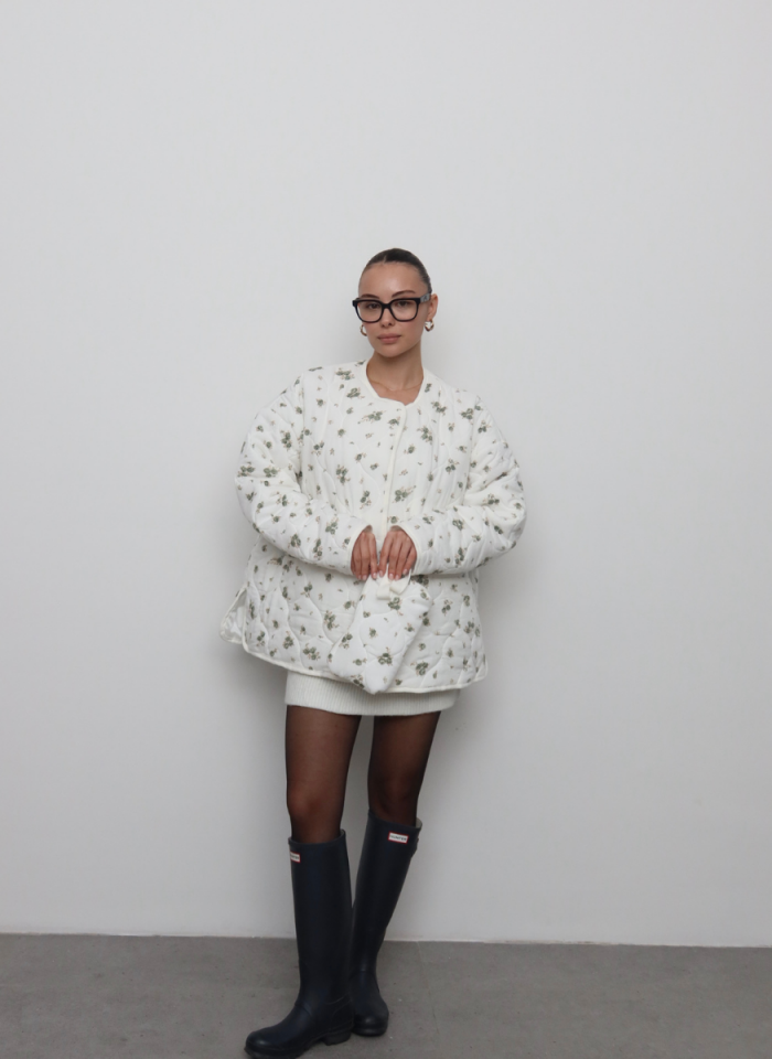 HAKİ ÇİÇEKLİ OVERSİZE KAPİTONE CEKET