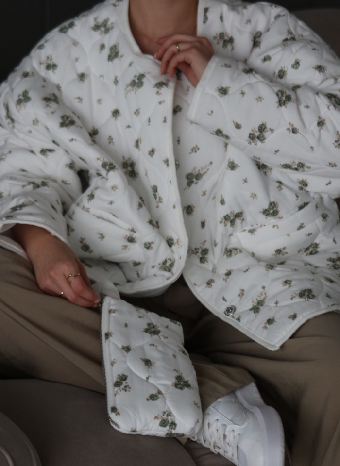 HAKİ ÇİÇEKLİ OVERSİZE KAPİTONE CEKET