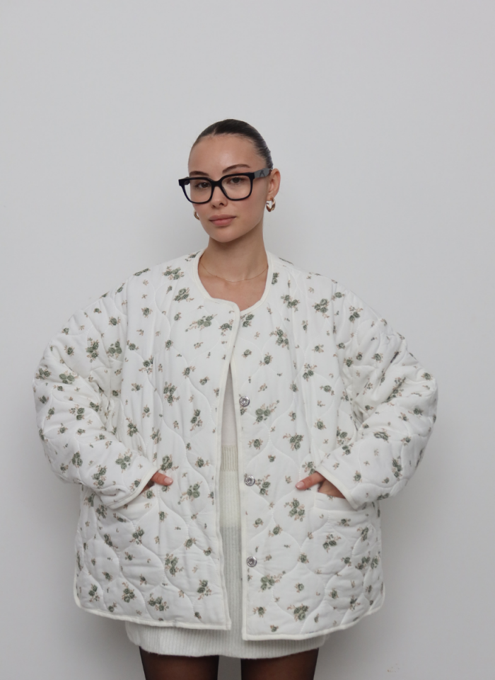 HAKİ ÇİÇEKLİ OVERSİZE KAPİTONE CEKET