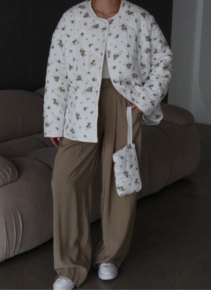 HAKİ ÇİÇEKLİ OVERSİZE KAPİTONE CEKET