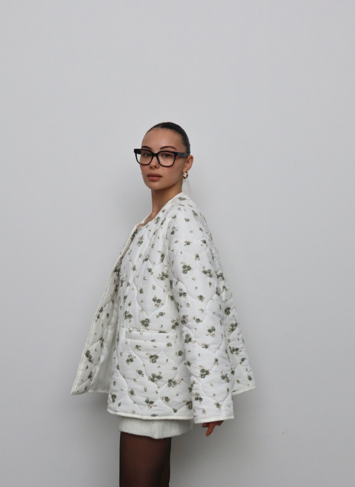 HAKİ ÇİÇEKLİ OVERSİZE KAPİTONE CEKET