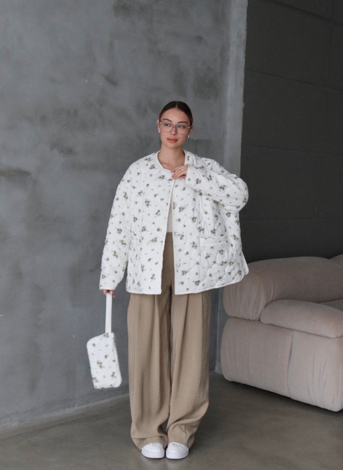 HAKİ ÇİÇEKLİ OVERSİZE KAPİTONE CEKET