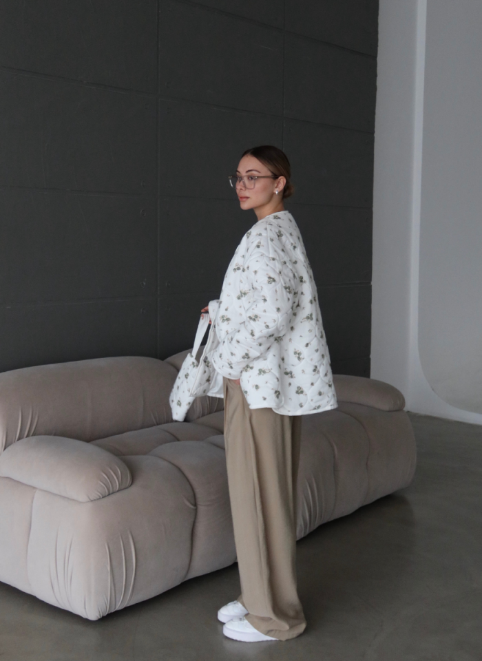 HAKİ ÇİÇEKLİ OVERSİZE KAPİTONE CEKET