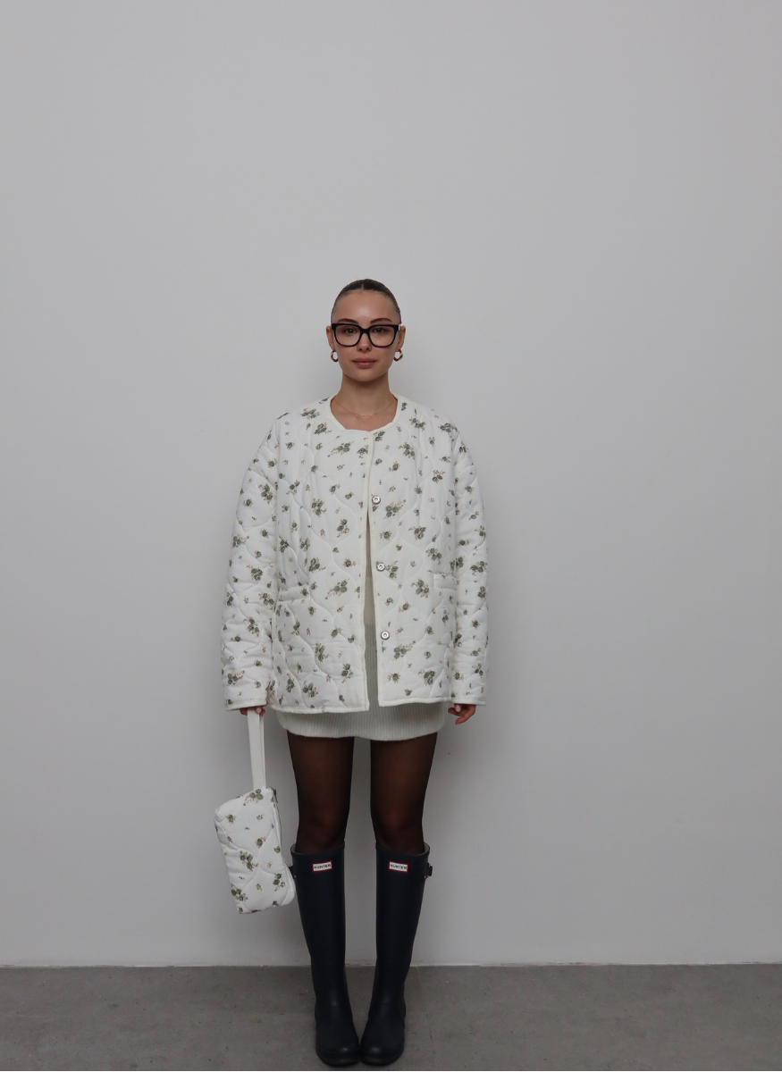 HAKİ ÇİÇEKLİ OVERSİZE KAPİTONE CEKET