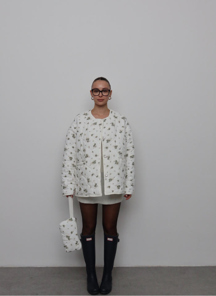 HAKİ ÇİÇEKLİ OVERSİZE KAPİTONE CEKET