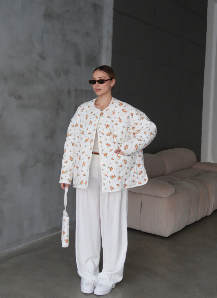 TURUNCU ÇİÇEKLİ KAPİTONE CEKET