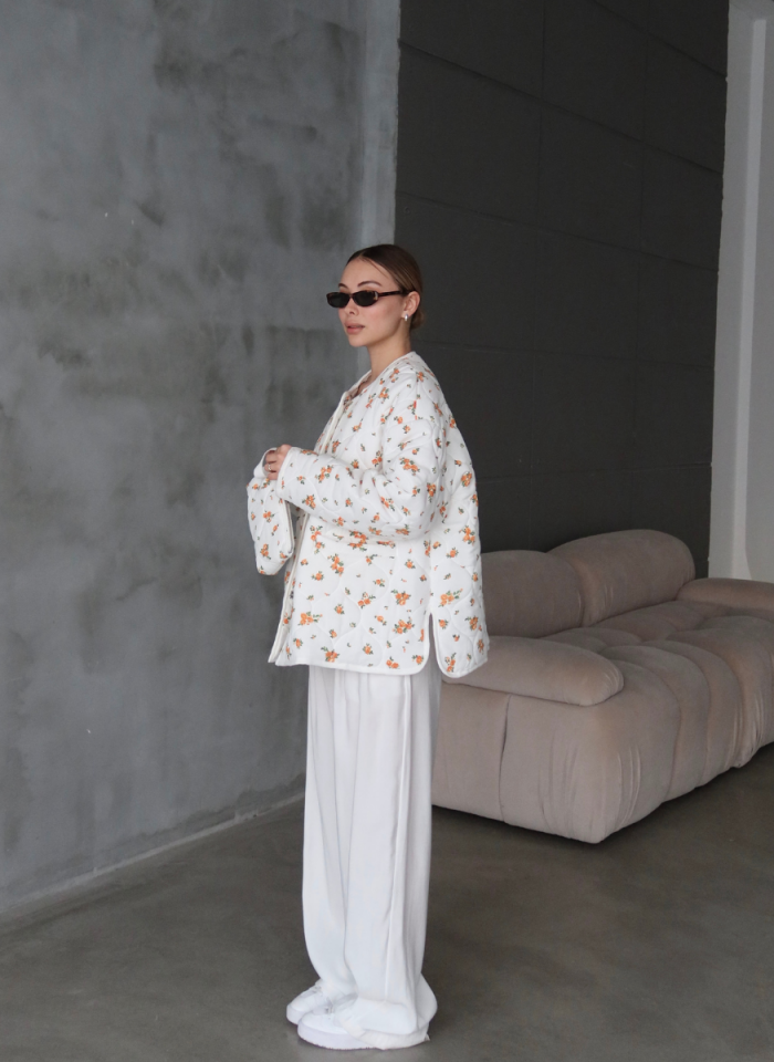 TURUNCU ÇİÇEKLİ KAPİTONE CEKET