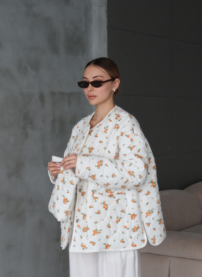 TURUNCU ÇİÇEKLİ KAPİTONE CEKET