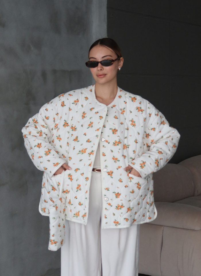 TURUNCU ÇİÇEKLİ KAPİTONE CEKET