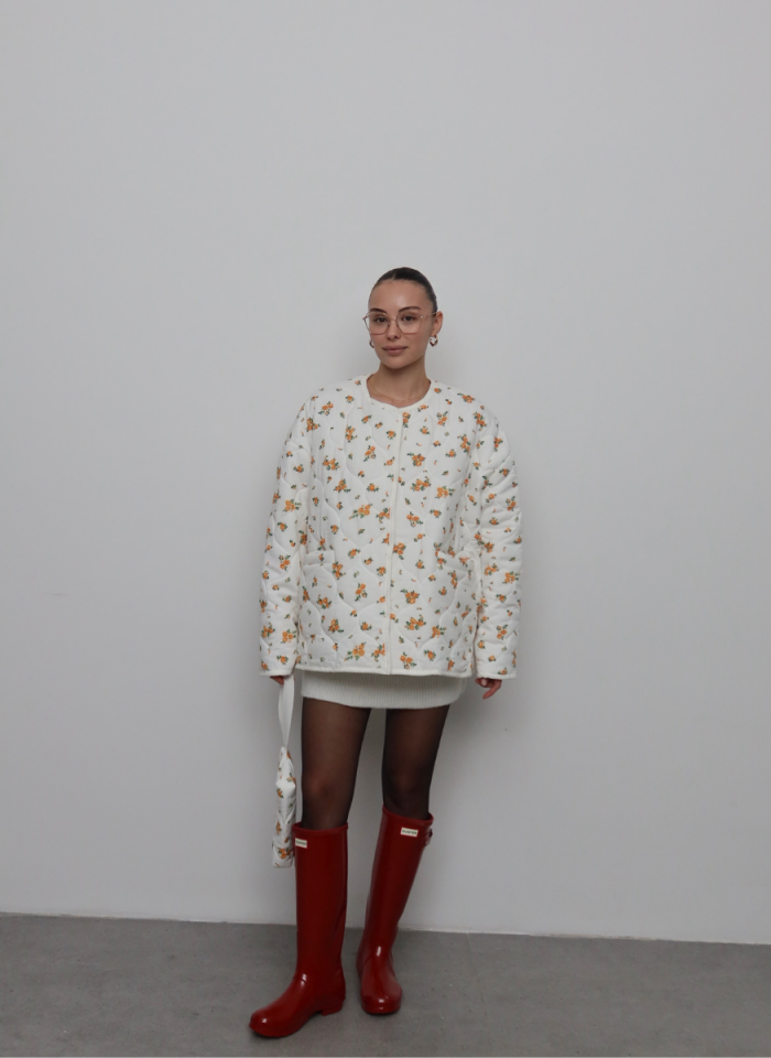 TURUNCU ÇİÇEKLİ KAPİTONE CEKET