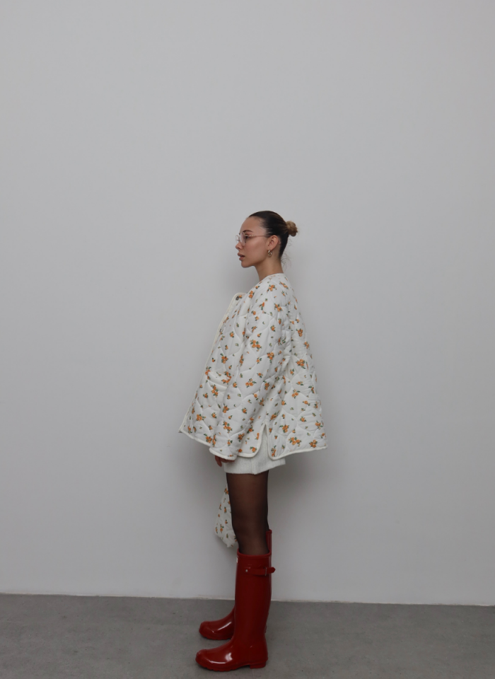 TURUNCU ÇİÇEKLİ KAPİTONE CEKET