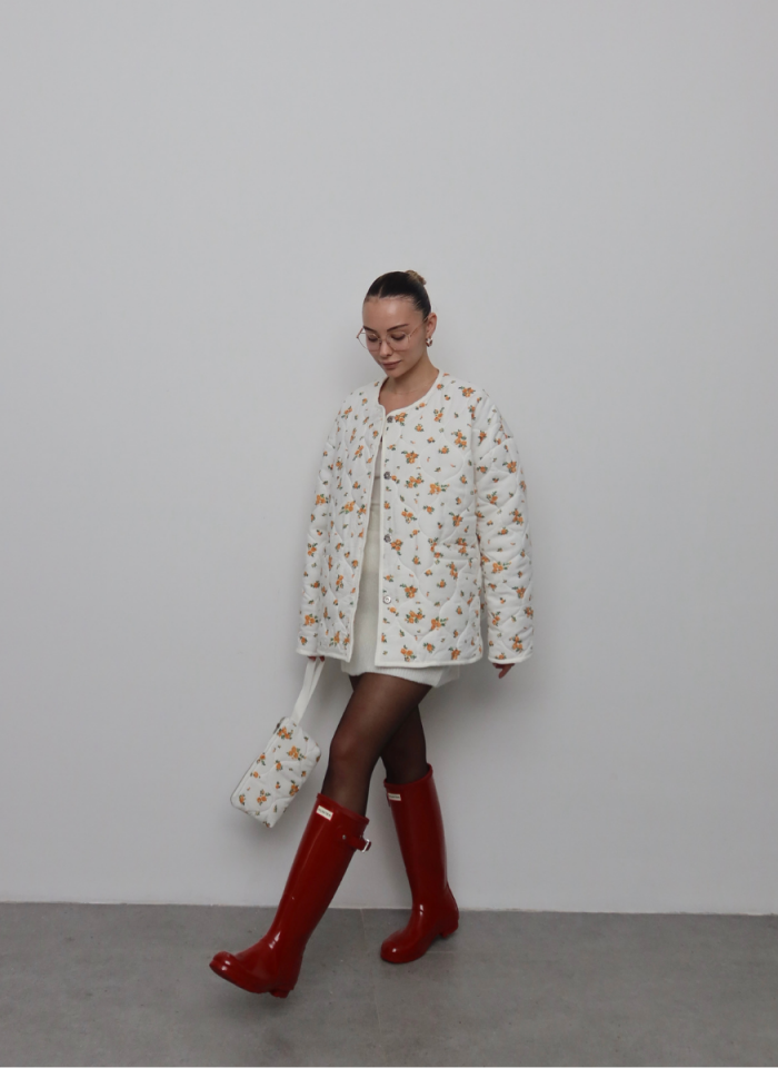 TURUNCU ÇİÇEKLİ KAPİTONE CEKET