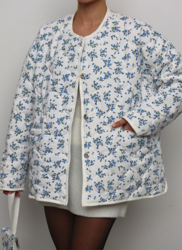 MAVİ ÇİÇEKLİ OVERSİZE KAPİTONE CEKET