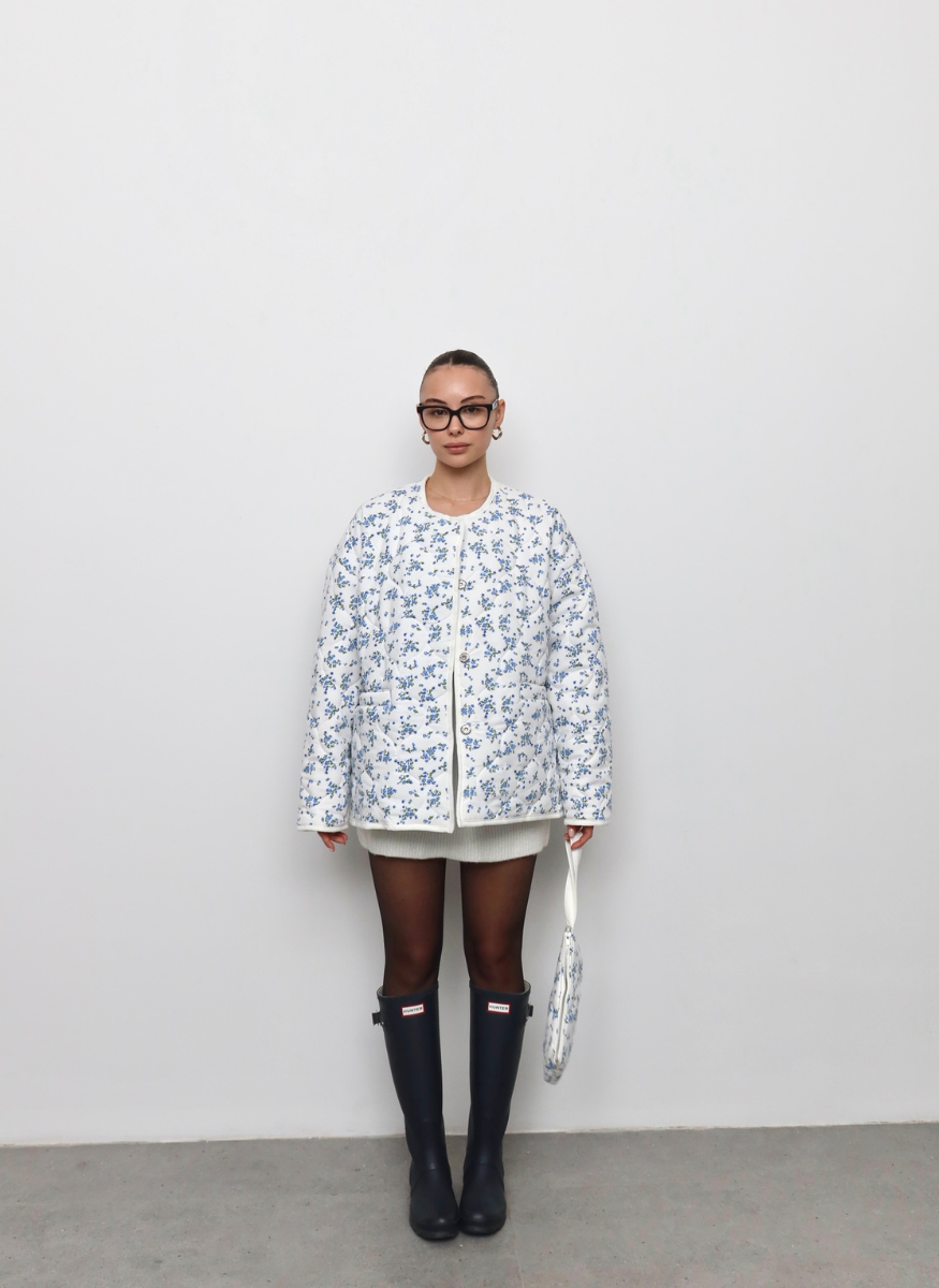 MAVİ ÇİÇEKLİ OVERSİZE KAPİTONE CEKET