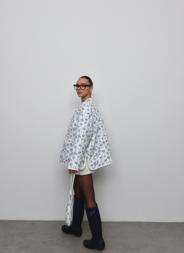 MAVİ ÇİÇEKLİ OVERSİZE KAPİTONE CEKET