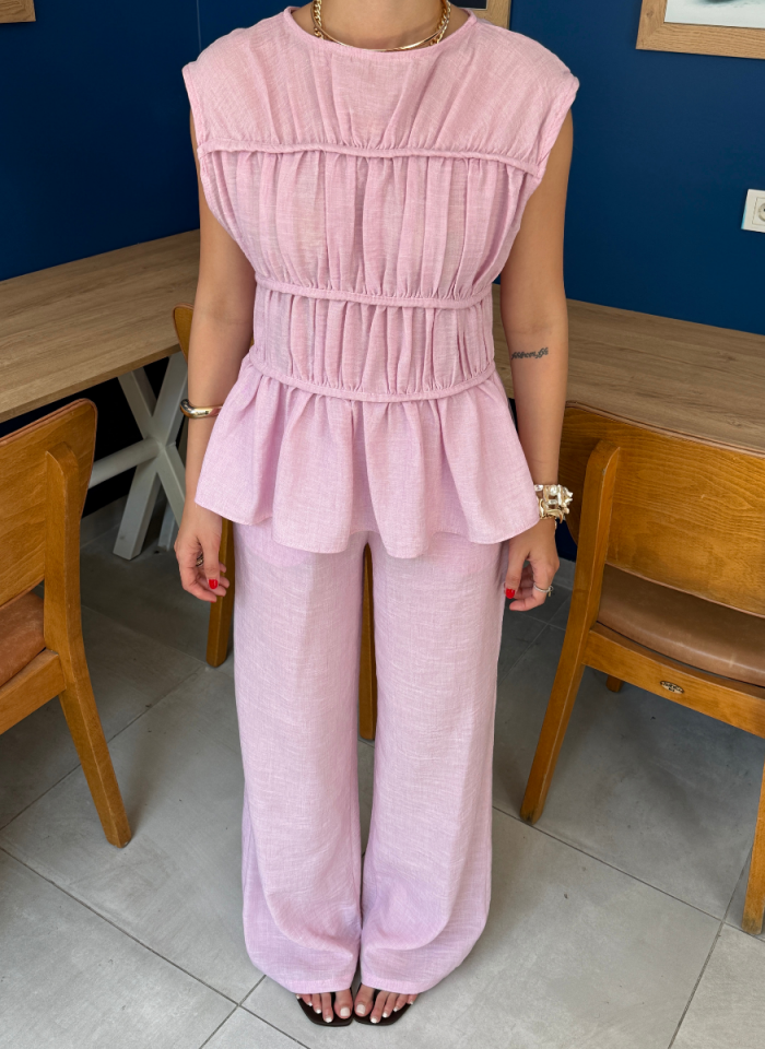 PEMBE BİYELİ  KETEN TAKIM