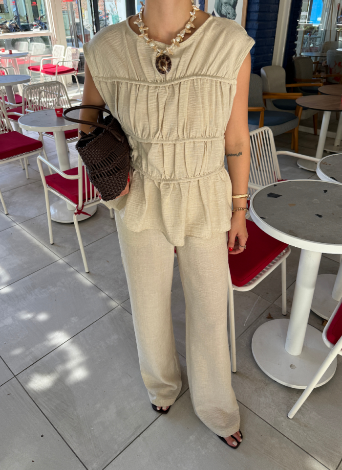 BEJ BİYELİ KETEN TAKIM