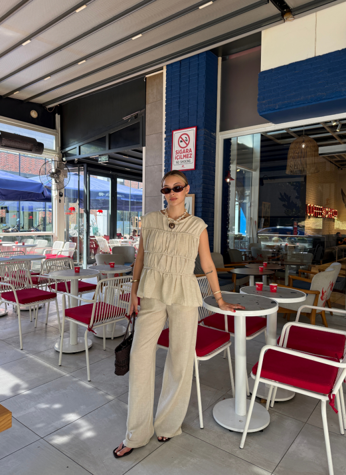 BEJ BİYELİ KETEN TAKIM