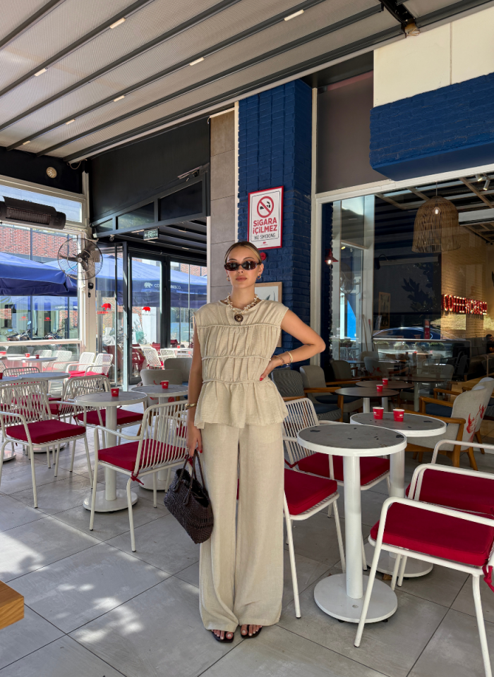 BEJ BİYELİ KETEN TAKIM