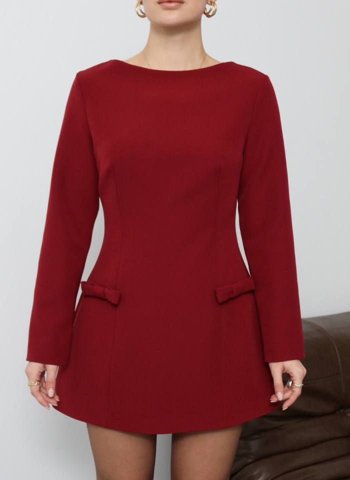 FİYONK DETAYLI BORDO ELBİSE