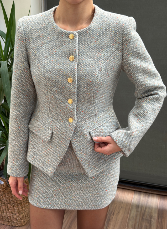 GRİ TÜVİT CEKET ETEK TAKIMI