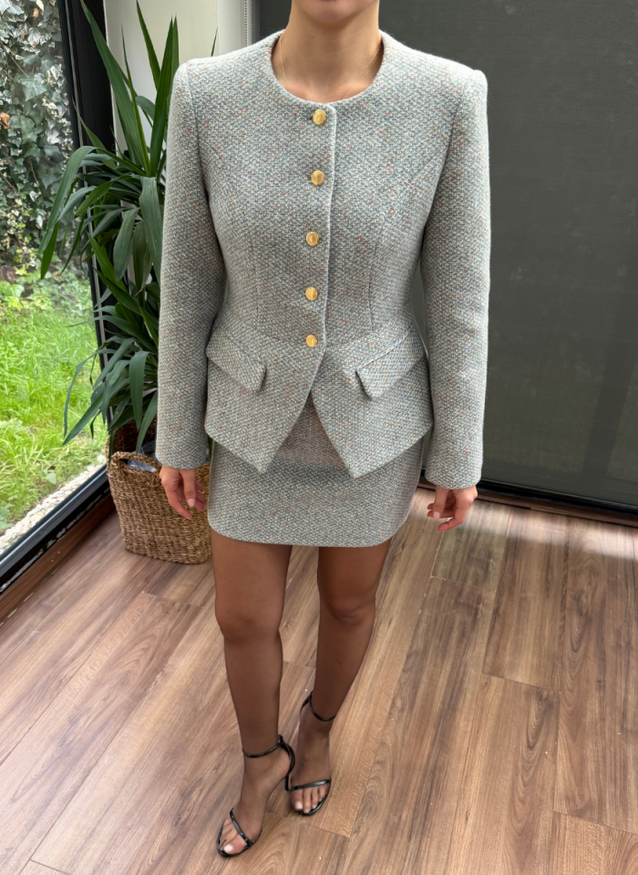 GRİ TÜVİT CEKET ETEK TAKIMI