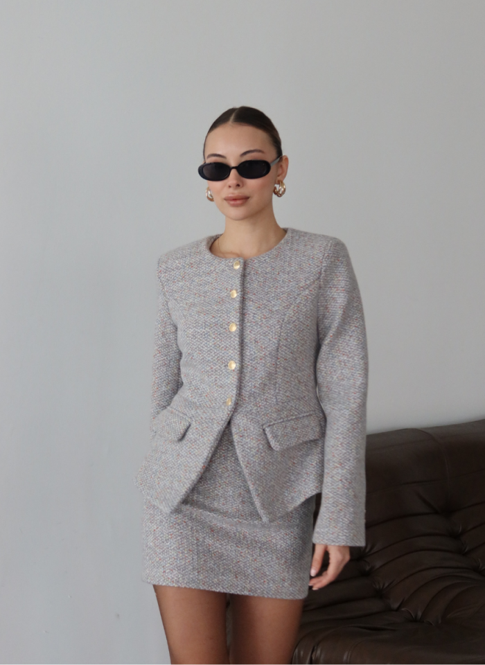 GRİ TÜVİT CEKET ETEK TAKIMI