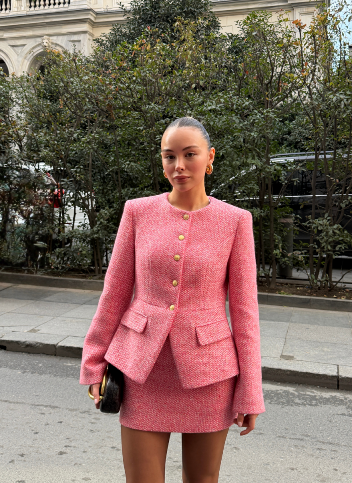 PEMBE TÜVİT CEKET ETEK TAKIMI