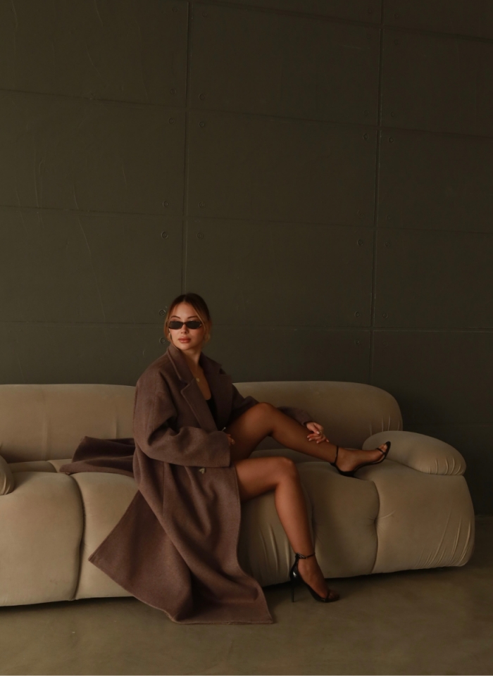 KAHVERENGİ KAŞE OVERSİZE KABAN