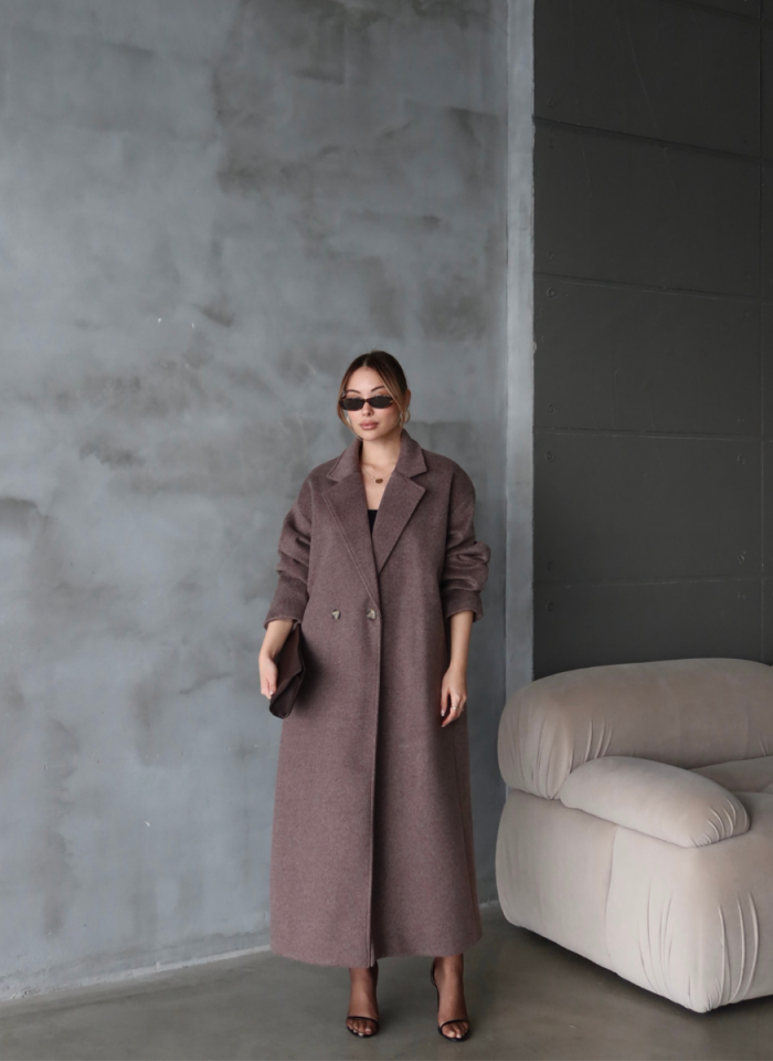 KAHVERENGİ KAŞE OVERSİZE KABAN