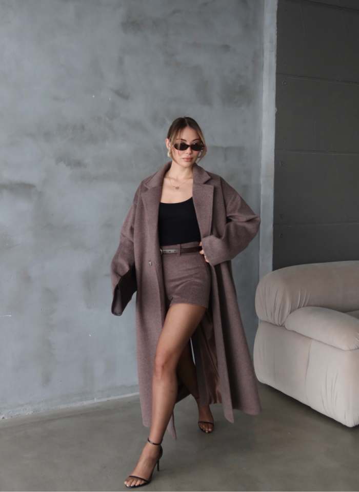 KAHVERENGİ KAŞE OVERSİZE KABAN