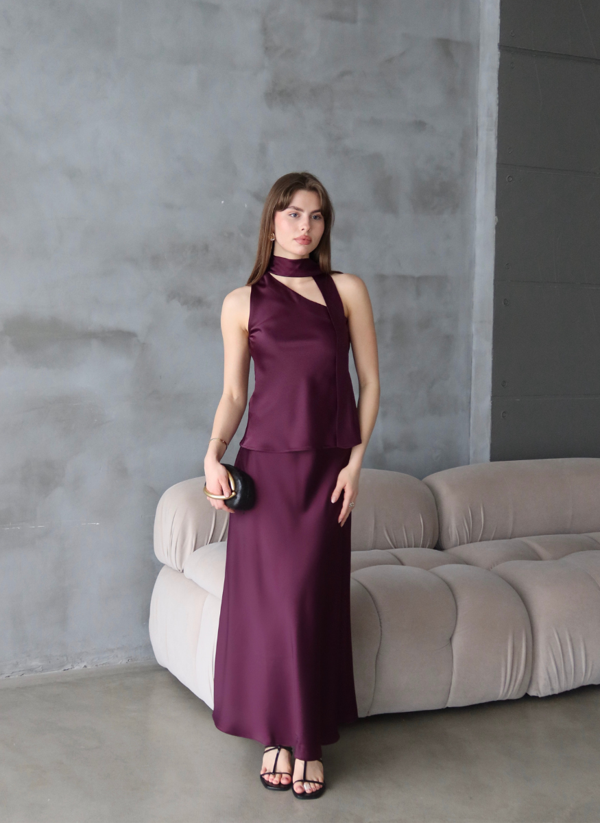 MÜRDÜM SATEN ŞALLI BLUZ