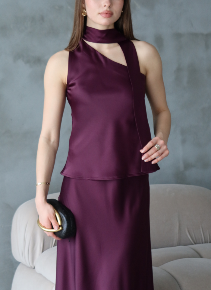 MÜRDÜM SATEN ŞALLI BLUZ