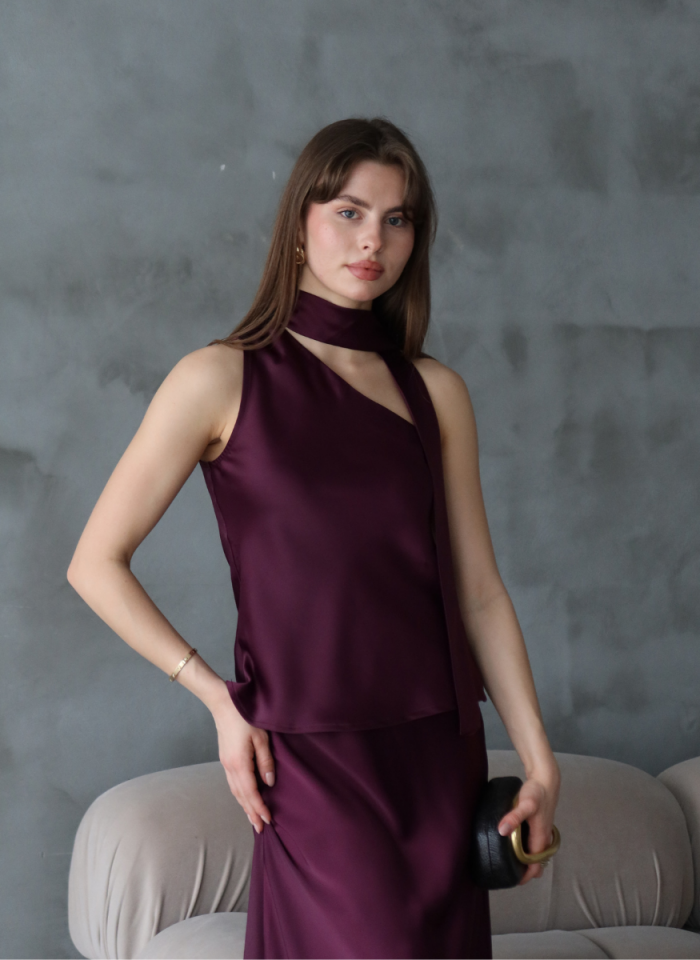 MÜRDÜM SATEN ŞALLI BLUZ