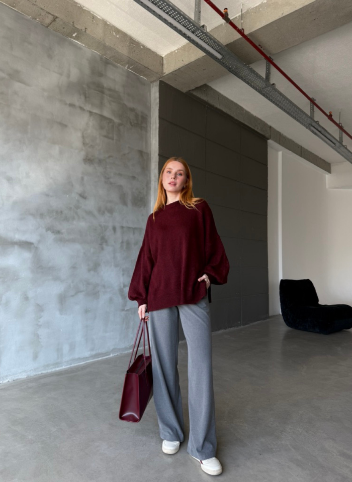 BORDO YANLARI YIRTMAÇLI TRİKO KAZAK