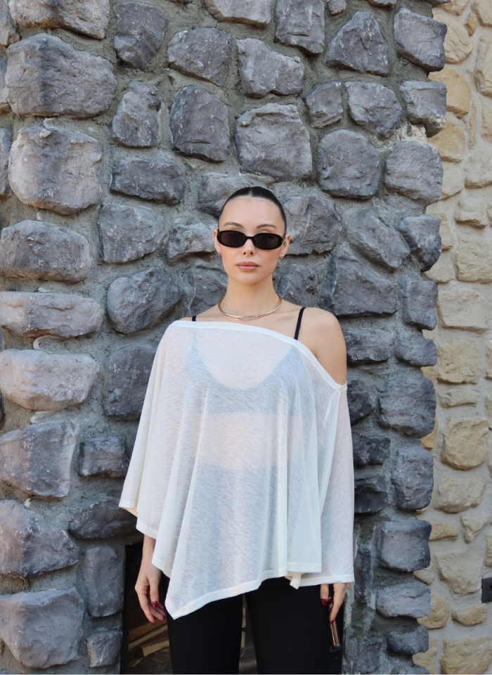 EKRU TRANSPARAN BLUZ﻿