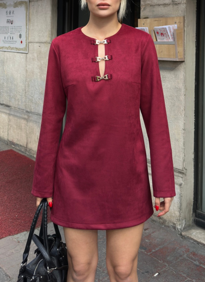 BORDO MİNİ SÜET ELBİSE