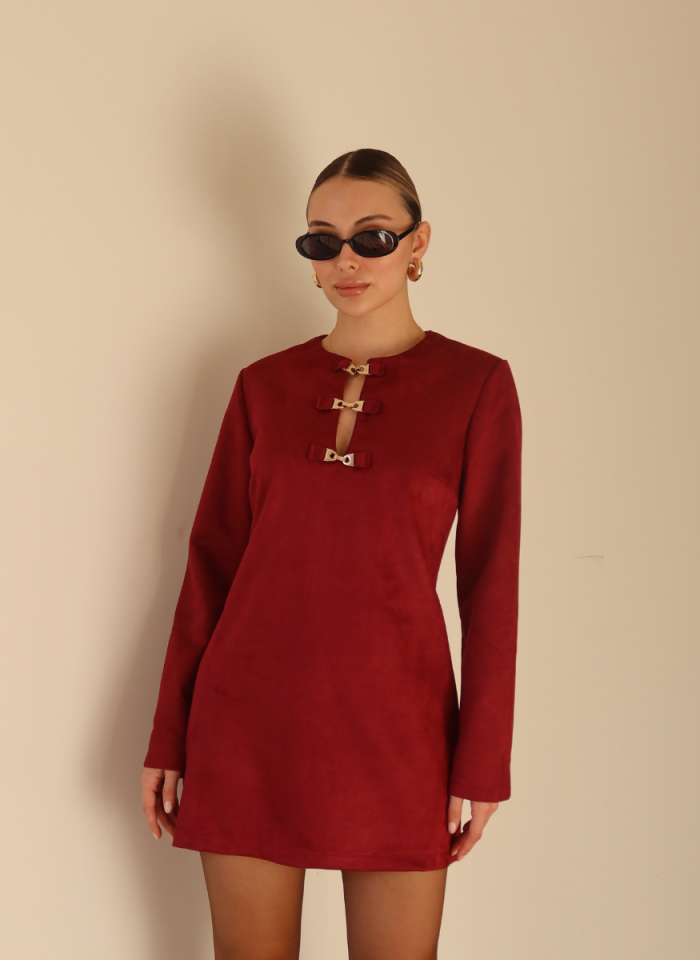 BORDO MİNİ SÜET ELBİSE
