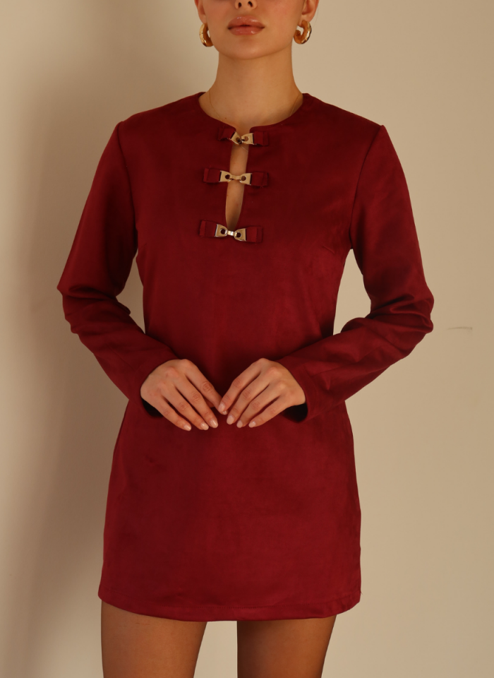 BORDO MİNİ SÜET ELBİSE
