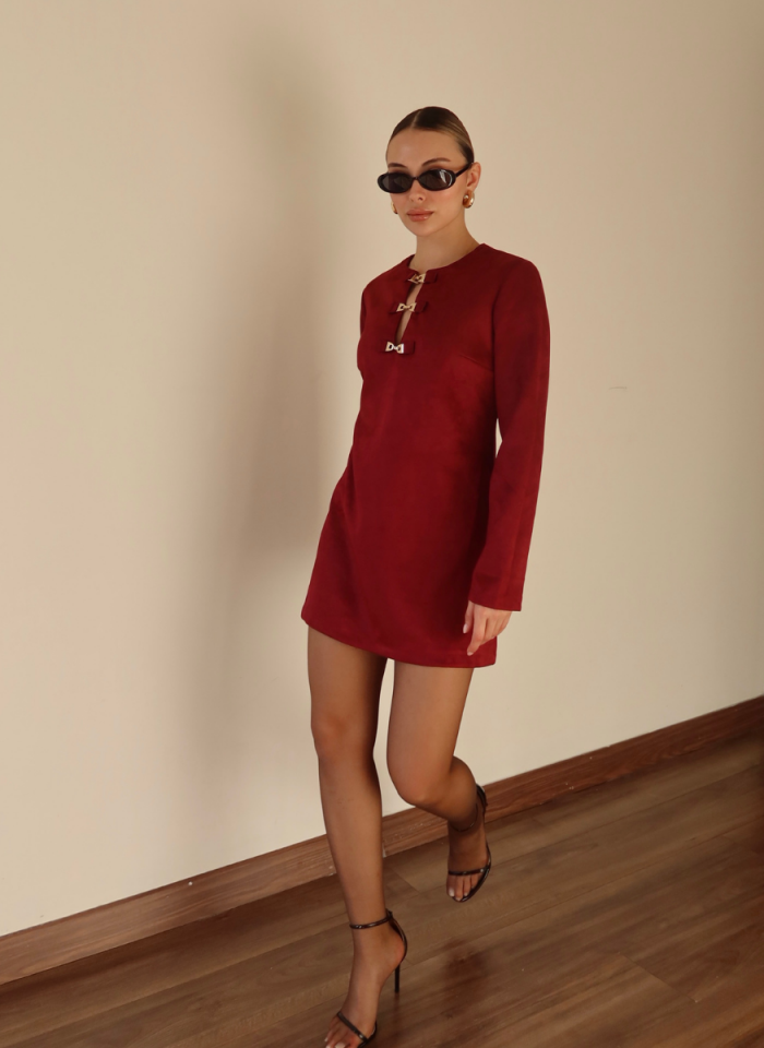 BORDO MİNİ SÜET ELBİSE