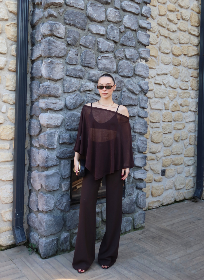 KAHVERENGİ TRANSPARAN BLUZ