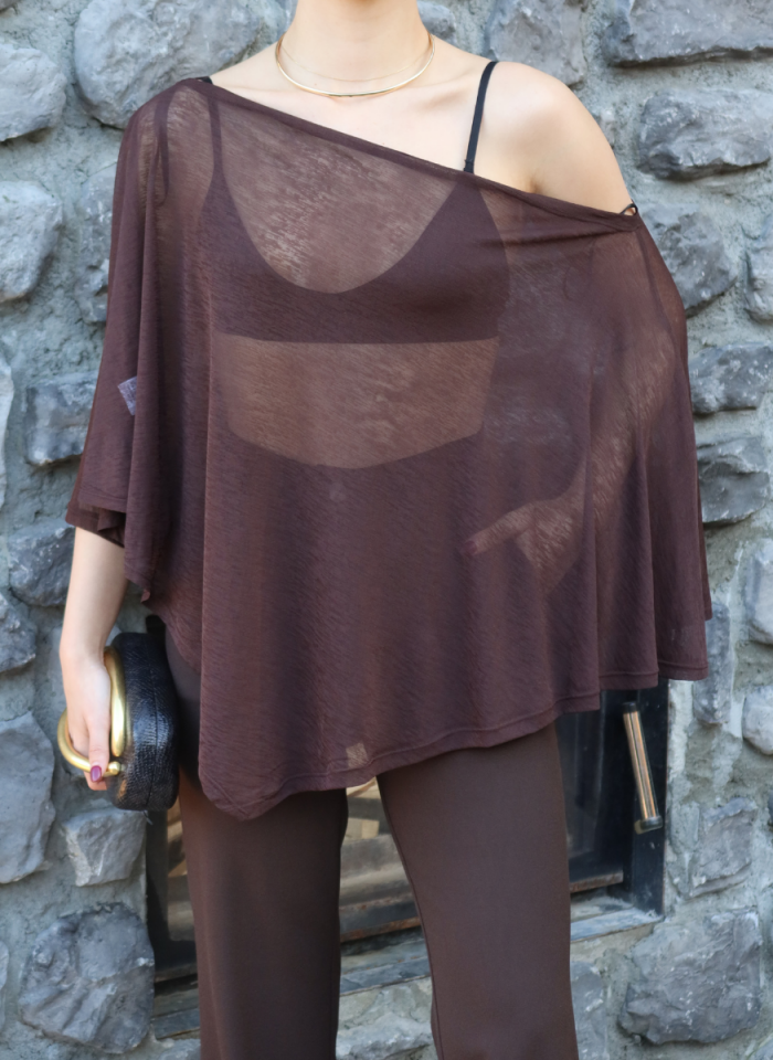 KAHVERENGİ TRANSPARAN BLUZ