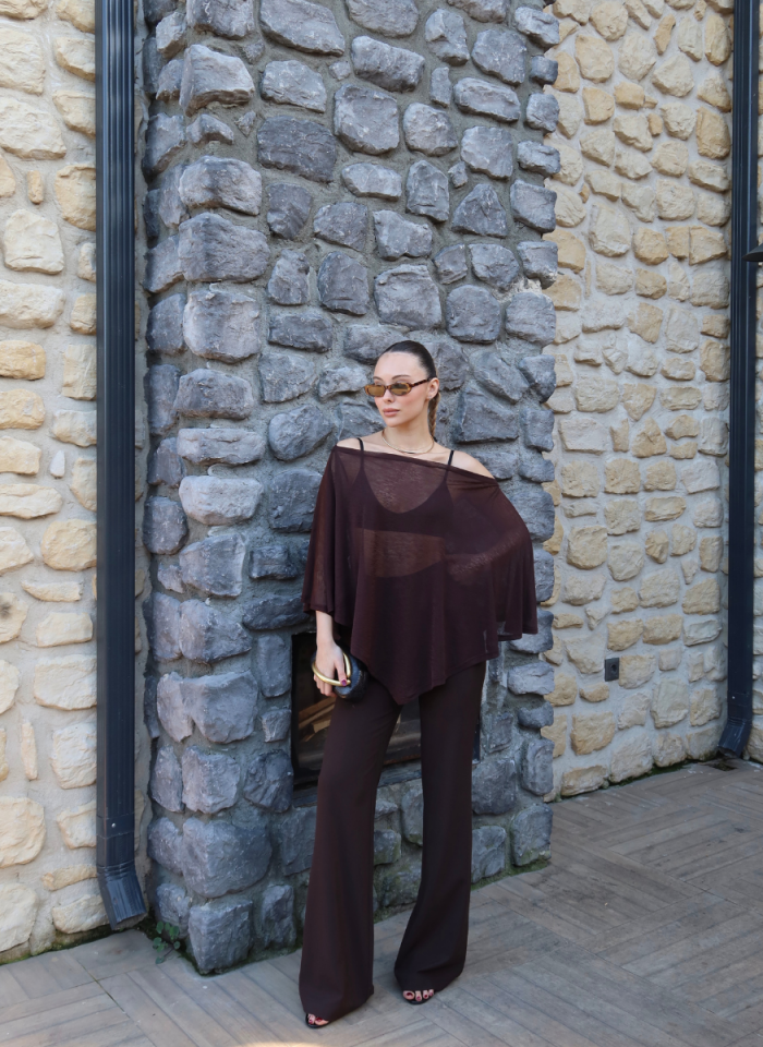 KAHVERENGİ TRANSPARAN BLUZ