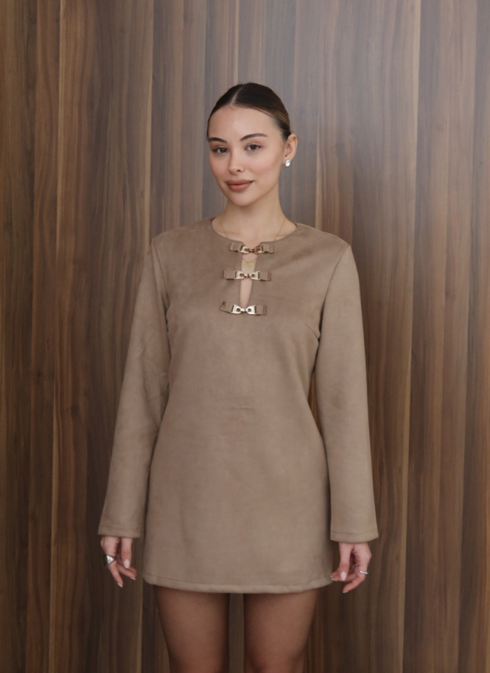 BEJ MİNİ SÜET ELBİSE