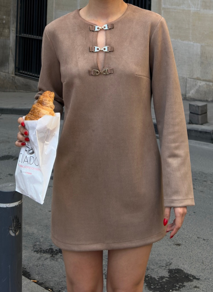 BEJ MİNİ SÜET ELBİSE