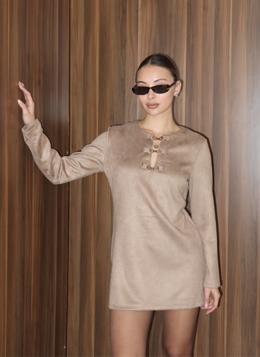 BEJ MİNİ SÜET ELBİSE