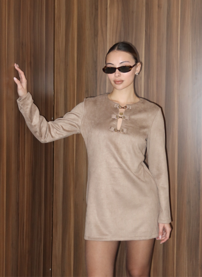 BEJ MİNİ SÜET ELBİSE